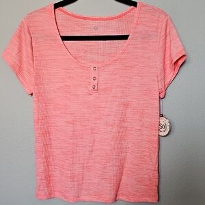 SO Orange Y2K Bright Cap Sleeve Henley Stretch T-Shirt XL